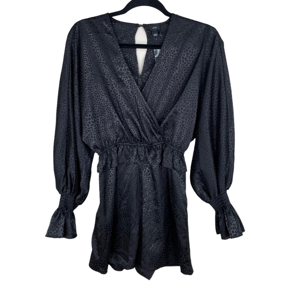 NWT River Island Long Sleeve Jacquard Shirred Romper in black - Picture 2 of 8